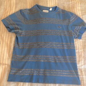 Blue and Grey Stripped Lacoste Regular Fit Crewneck T-shirt - Medium (see notes)